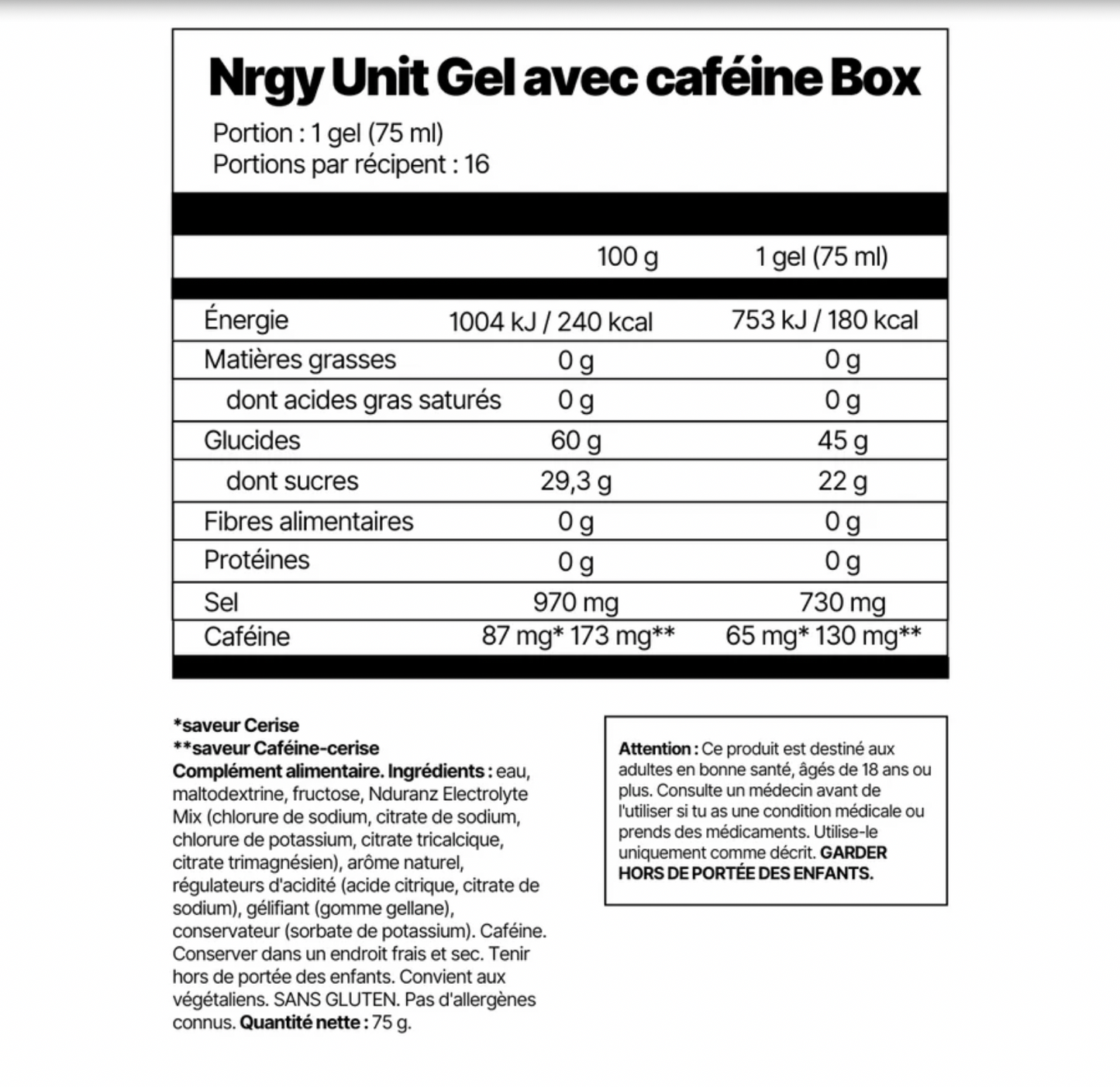 Nrgy Gel 45 Caffeine Box (16pcs)